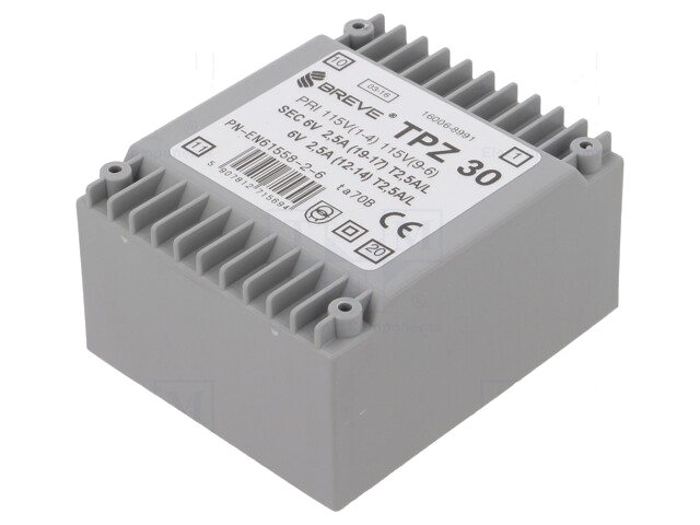 Transformator: netwerk; 30VA; 115VAC,230VAC; 6V; 6V; PCB; IP00 Transformator: netwerk; 30VA; 115VAC,230VAC; 6V; 6V; PCB; IP00